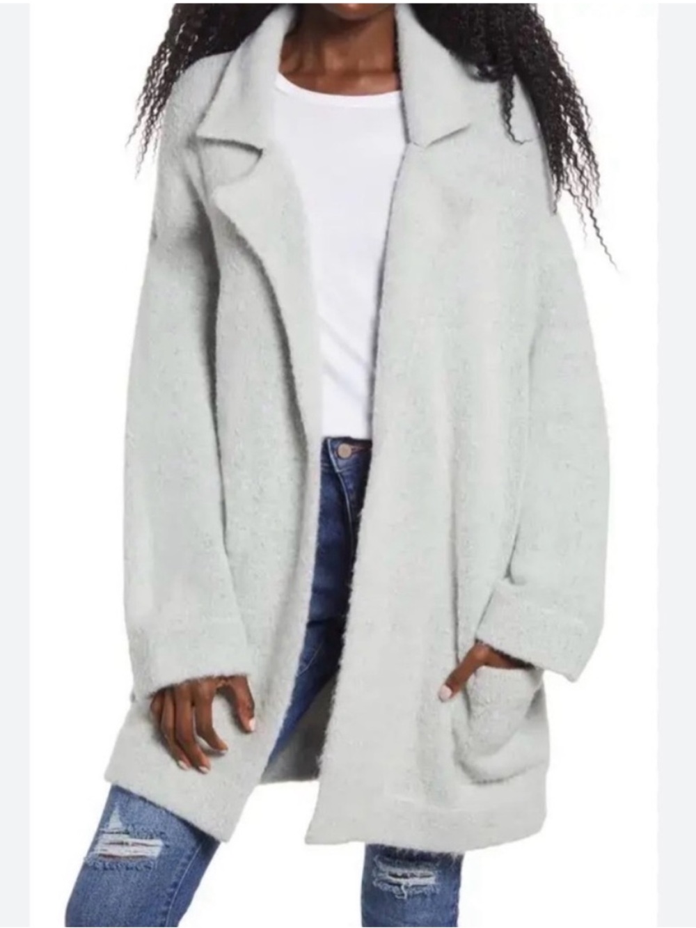 Thread & Supply Gray Open-Front Knit Cardigan Sweater